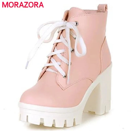 MORAZORA 2024 New Fashion sexy women's ankle boots lace up high heels Punk platform Women autumn winter snow boots ladies shoes