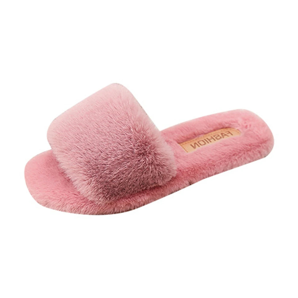 2023 Winter Women Furry Slippers Soft Plush Faux Fur Floor Shoes Indoor Ladies Warm Home Slippers